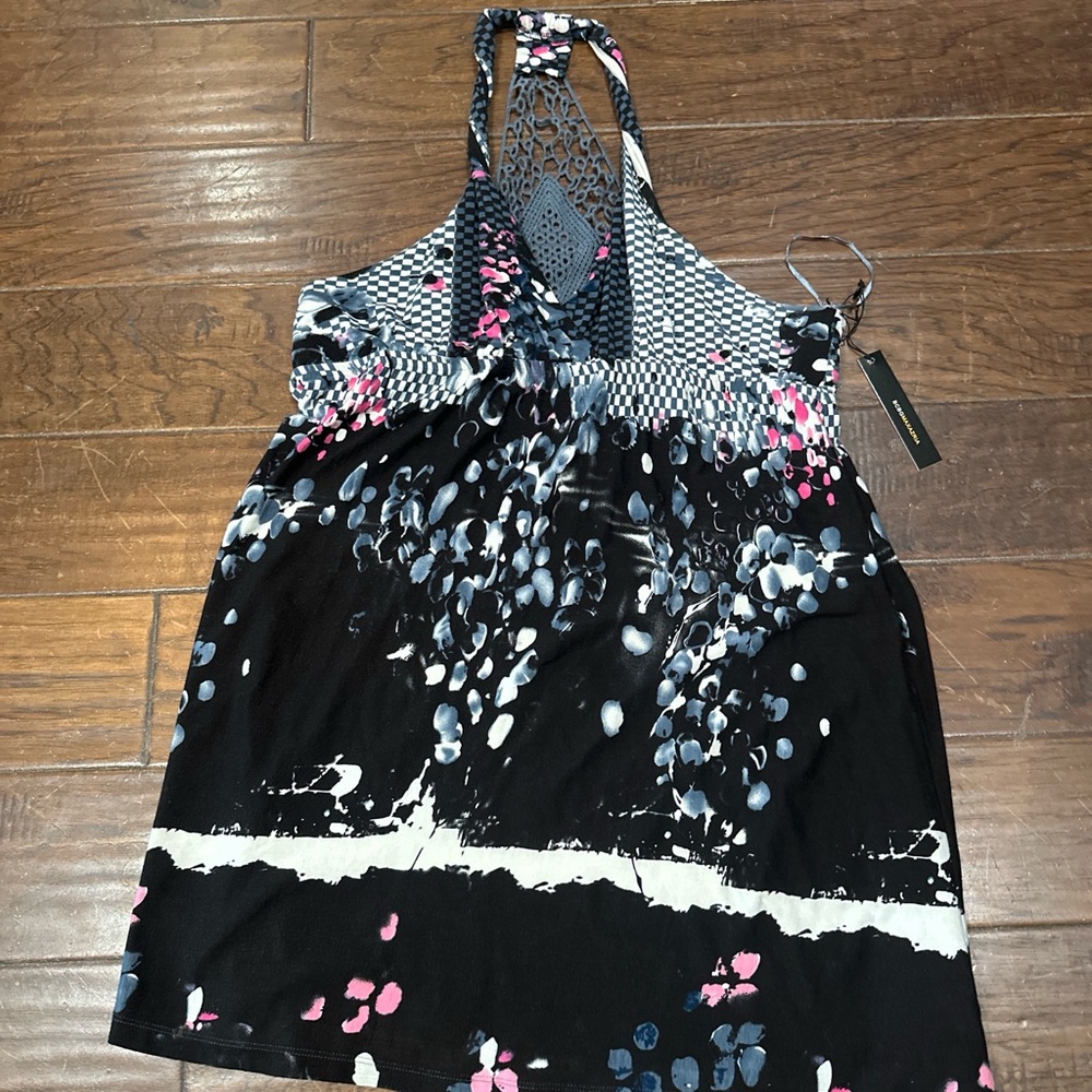BCBGMaxAzria Checkered and‎ Floral Halter Top Size XL